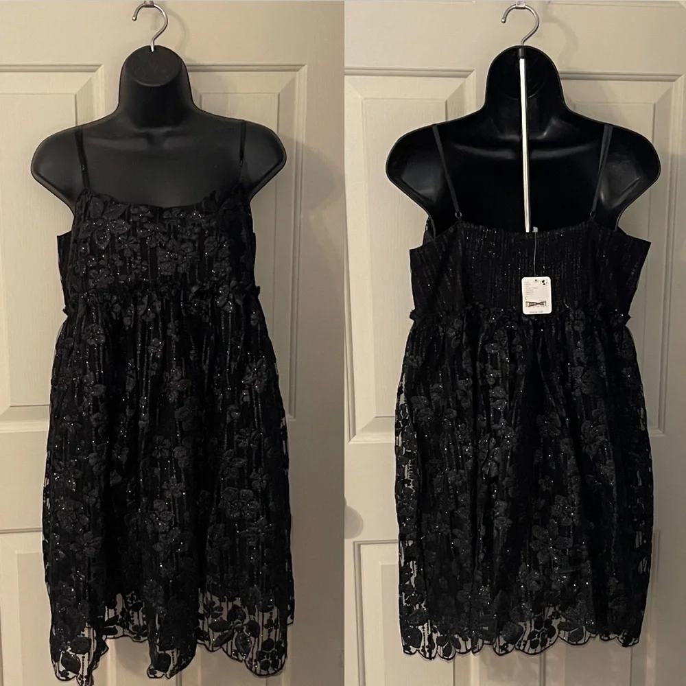 Free People All That Glitter Black Mini Dress. Size L
